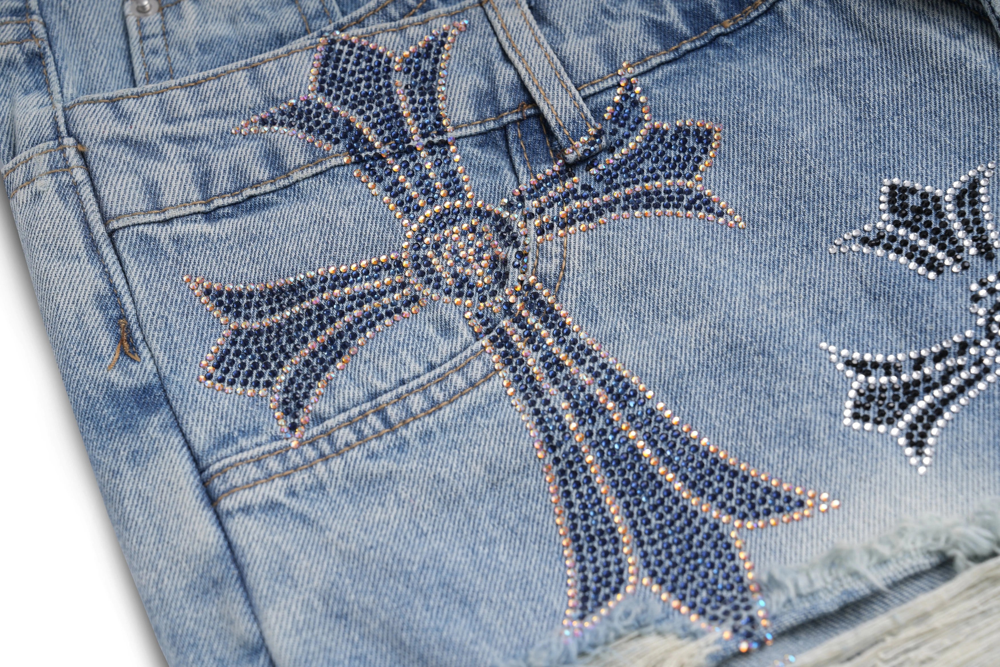 TCH Rhinestone Cross Distressed Cropped Jeans - 6