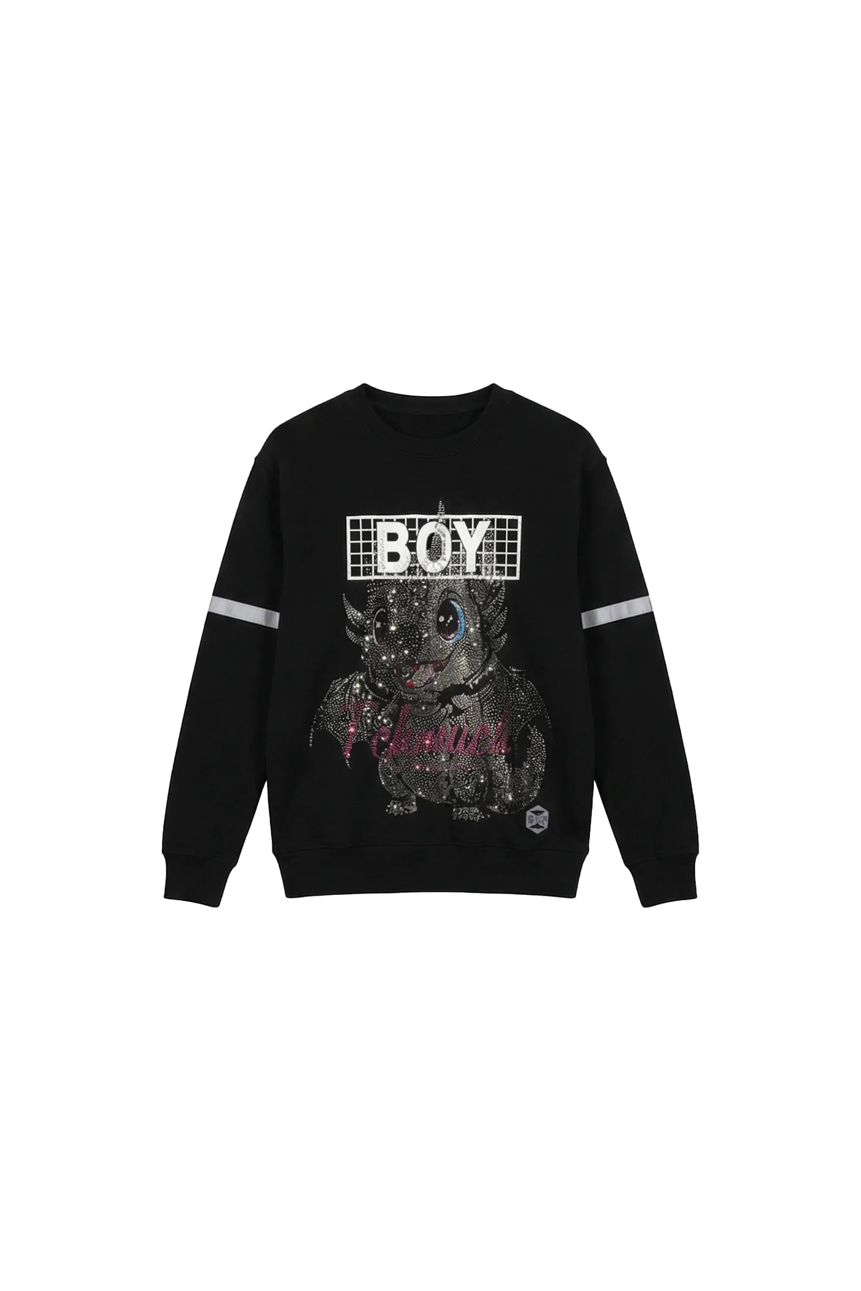 Black sweatshirt with graphic design and text on a white background，TCH Rhinestone Cute Dragon Sweatshirt-