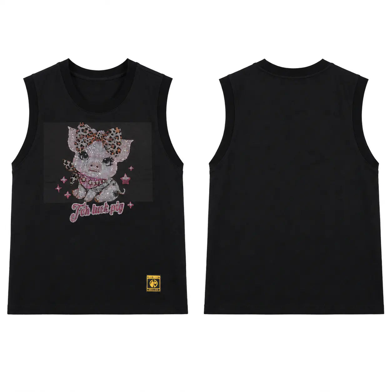 TCH Rhinestone Cute Pig Graphic Sleeveless Tank Top - 8