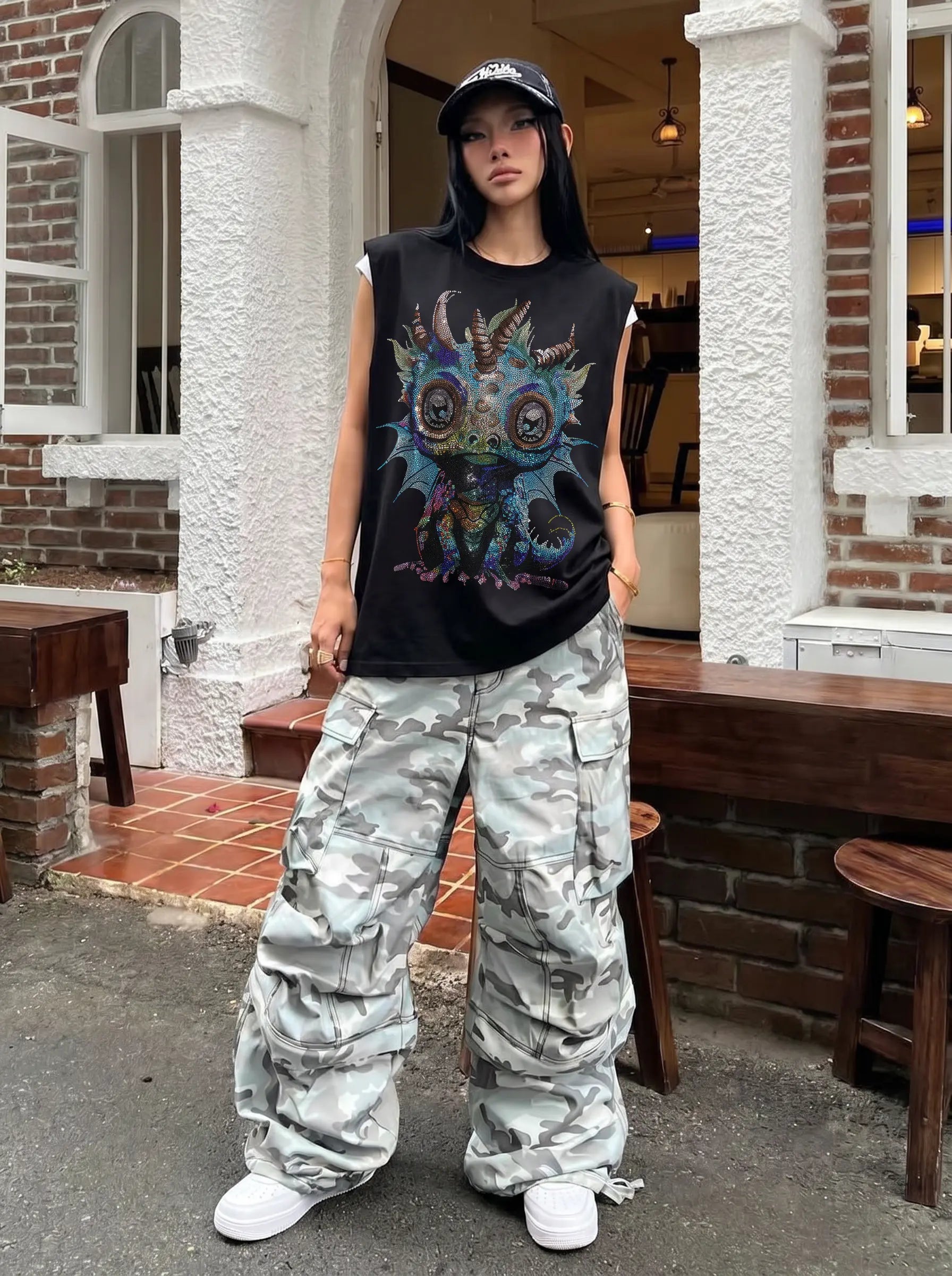TCH Rhinestone Dragon Creature Tank Top Luxury Streetwear Brand Official Showcase