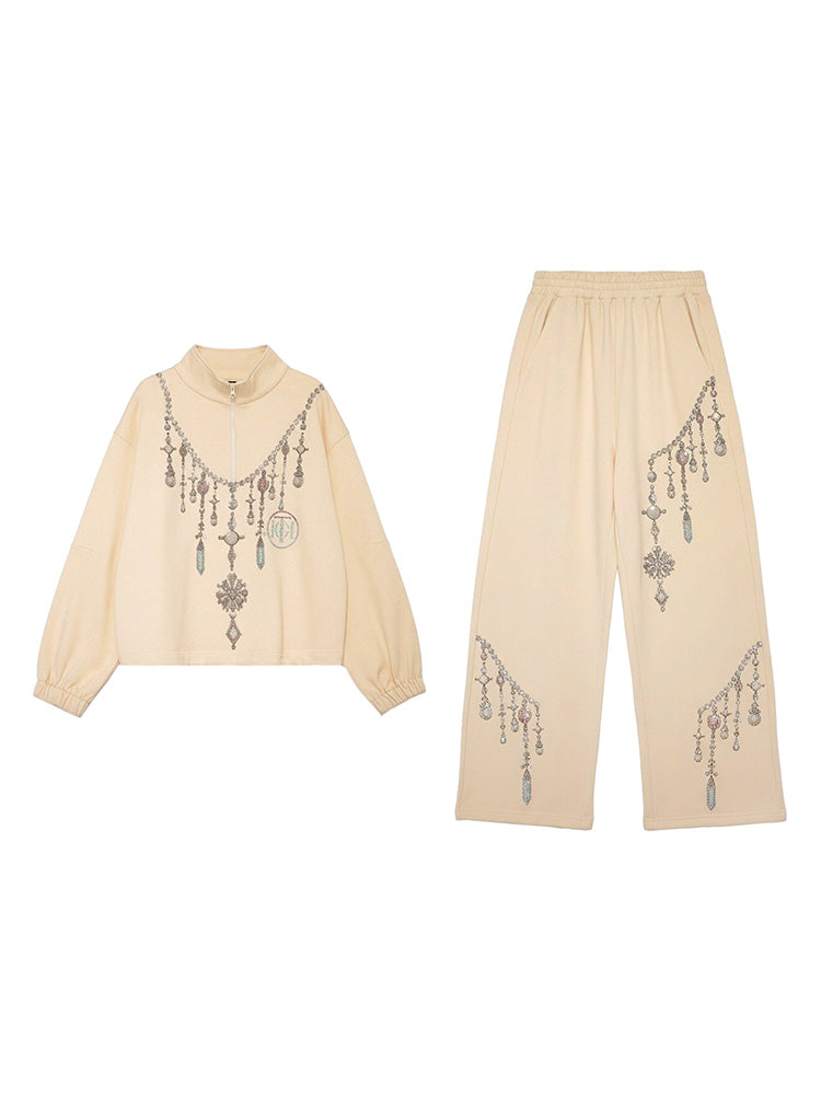 tch rhinestone draped jewelry 2 piece pants set beige HighEnd Luxury Streetwear Brand Official Showcase