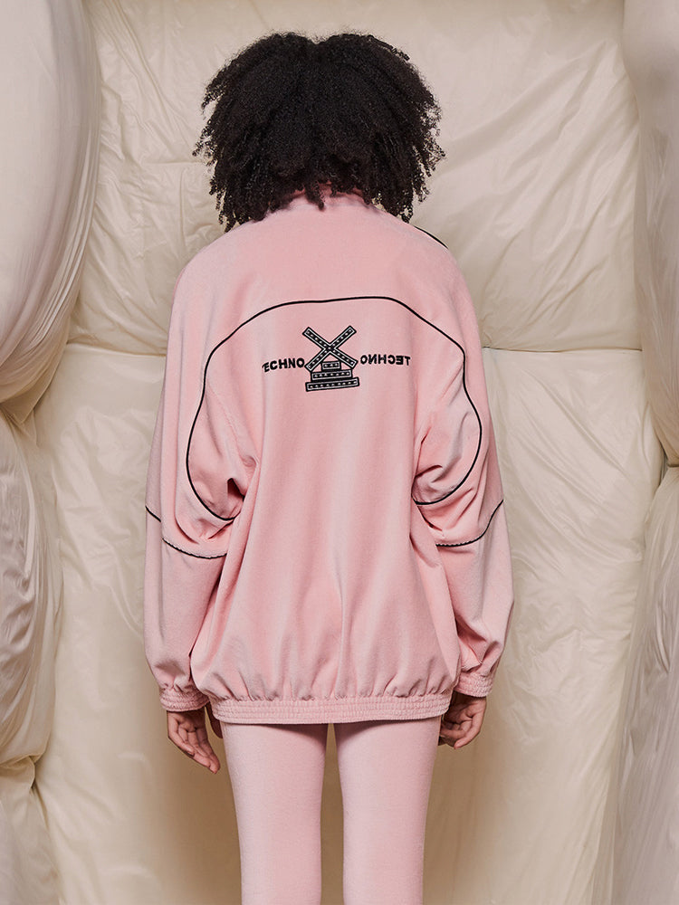 TCH Rhinestone Embroidered Faux Zip Up Jacket pink HighEnd Luxury Streetwear Brand Official Showcase