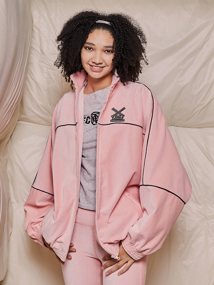 TCH Rhinestone Embroidered Faux Zip Up Jacket pink HighEnd Luxury Streetwear Brand Official Showcase