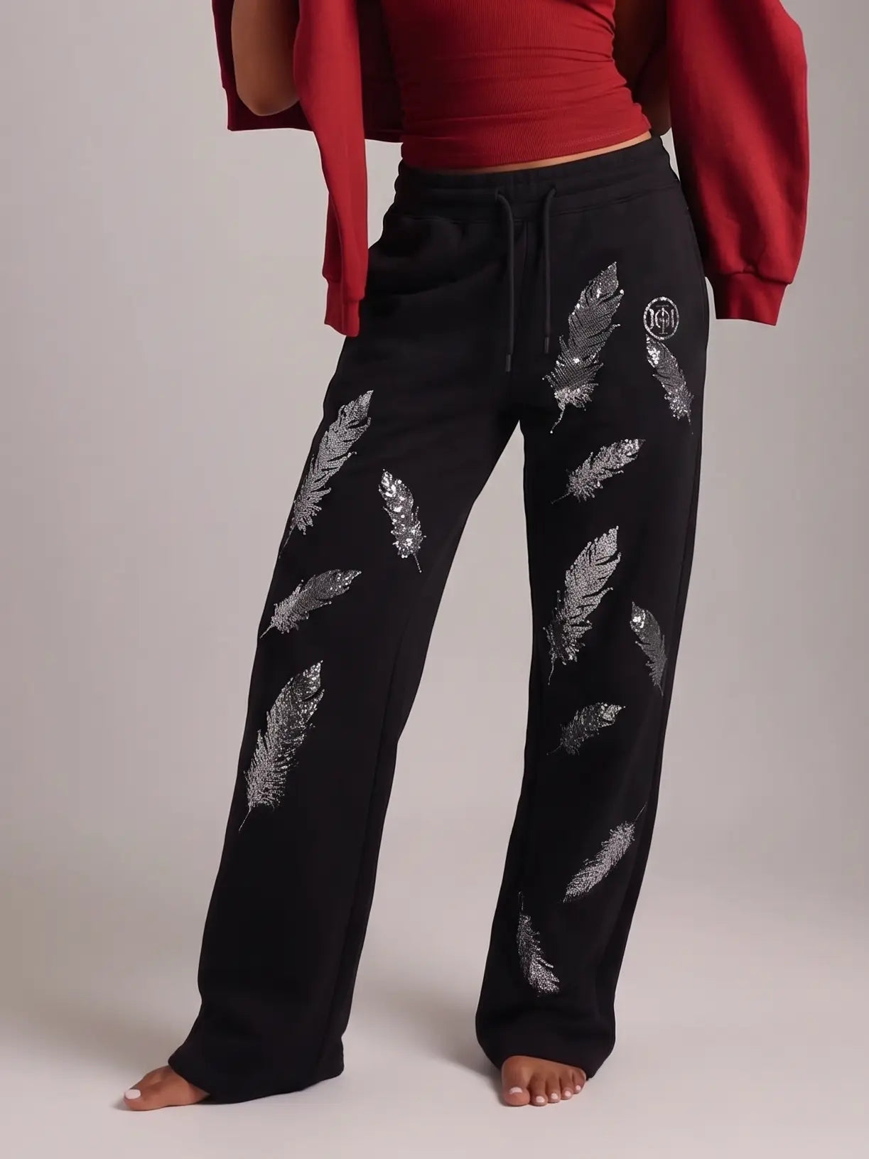 TCH Rhinestone Feather Full-Pattern Pants Luxury Streetwear Brand Official Showcase