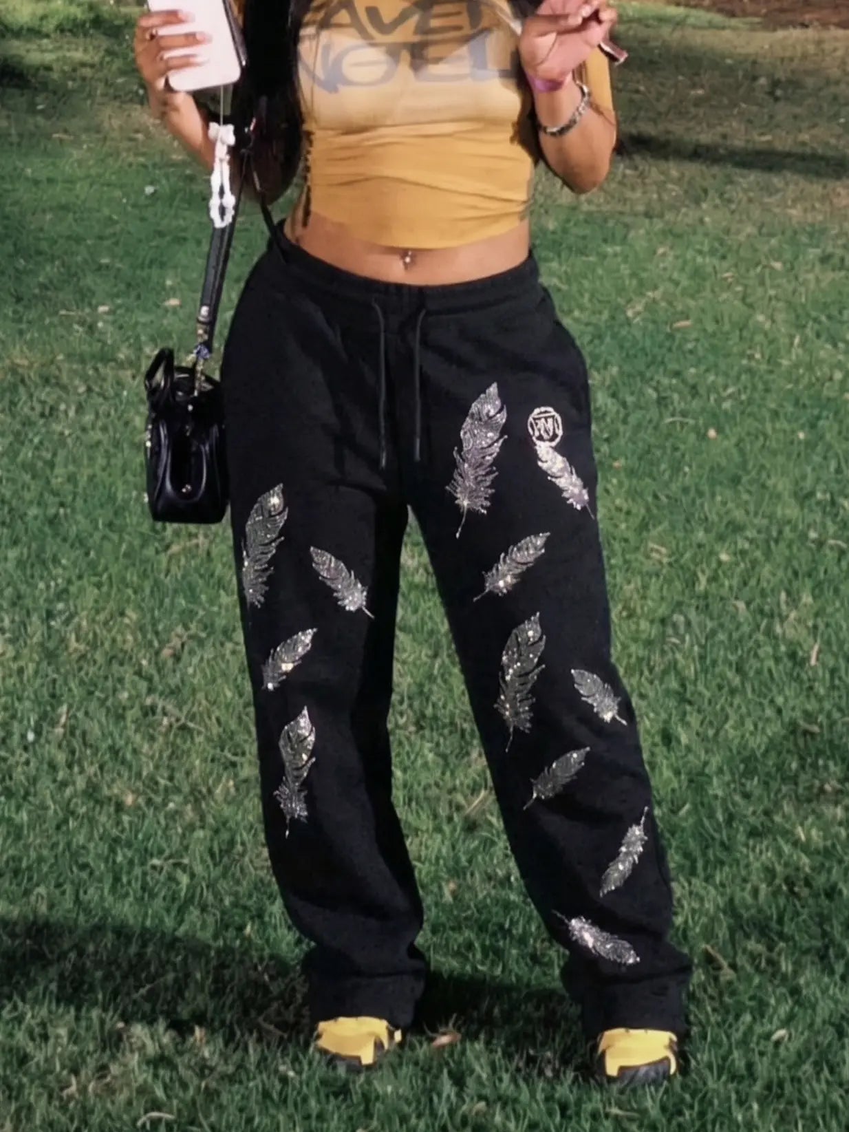 TCH Rhinestone Feather Full-Pattern Pants Luxury Streetwear Brand Official Showcase