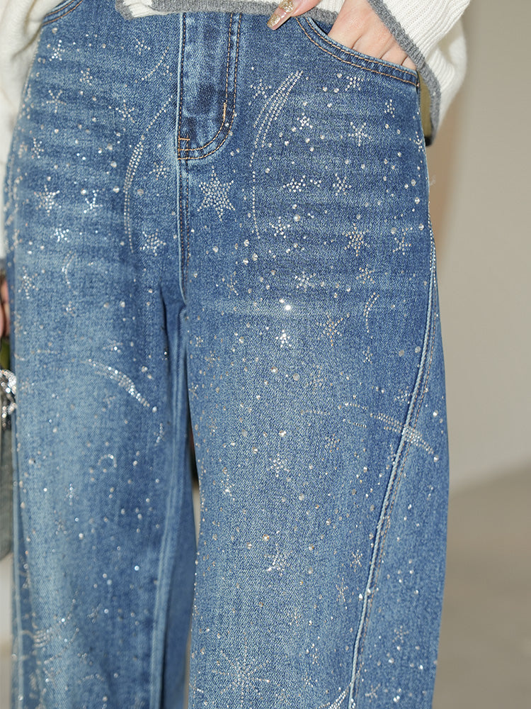 tch rhinestone galaxy sparkle wide-leg jeans blue HighEnd Luxury Streetwear Brand Official Showcase
