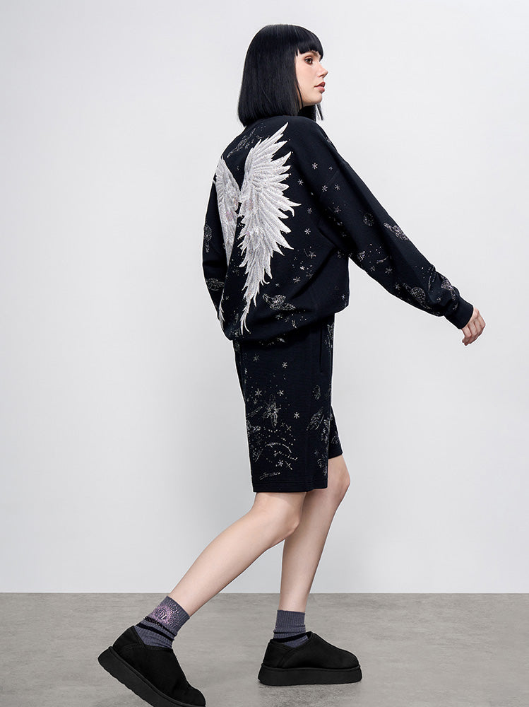 tch rhinestone galaxy sweatshirt with angel wings black HighEnd Luxury Streetwear Brand Official Showcase