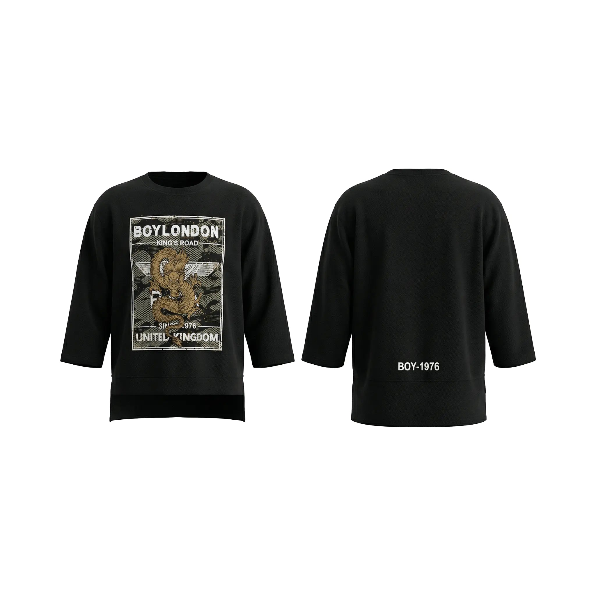 Black long-sleeve shirt with graphics and text on a white background, TCH Rhinestone Gold Dragon Poster Sweatshirt