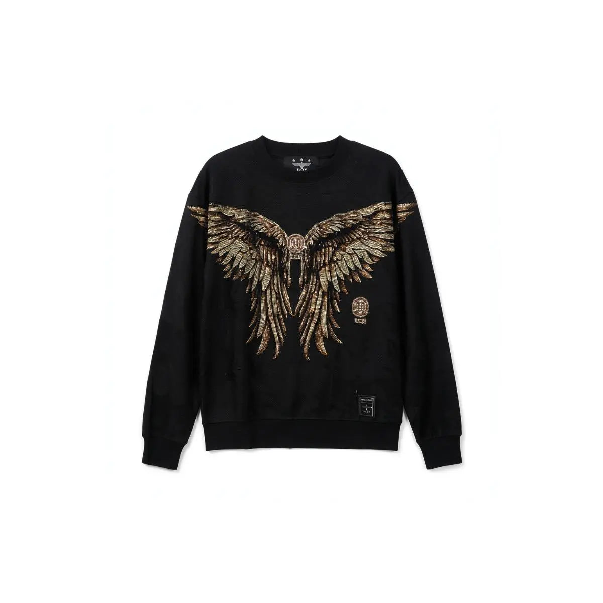 Black sweatshirt with gold eagle design on a white background, TCH Rhinestone Golden Wings Sweatshirt