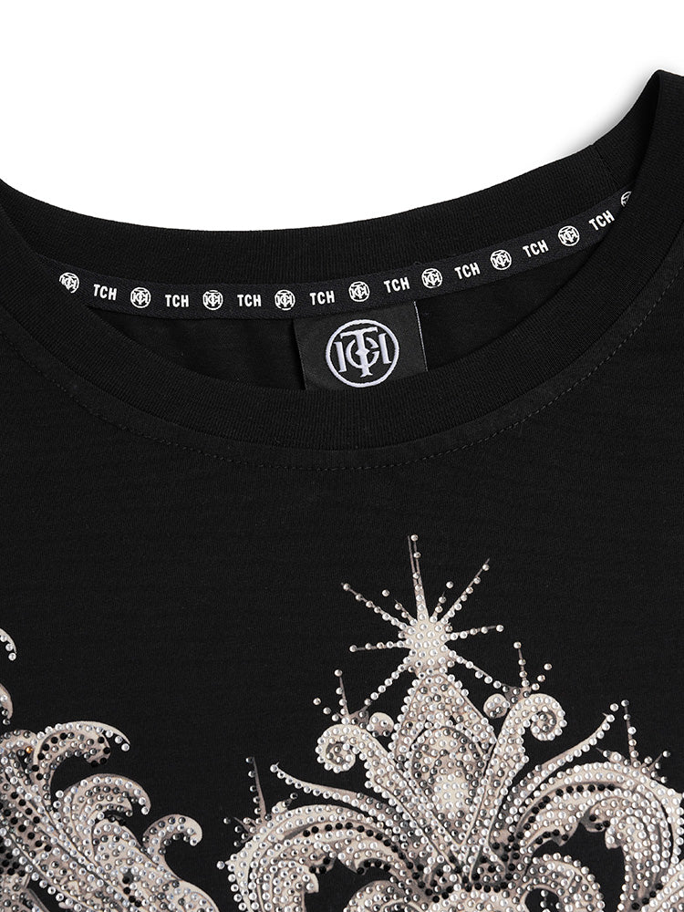 tch rhinestone graphic lace contrast midi dress black HighEnd Luxury Streetwear Brand Official Showcase