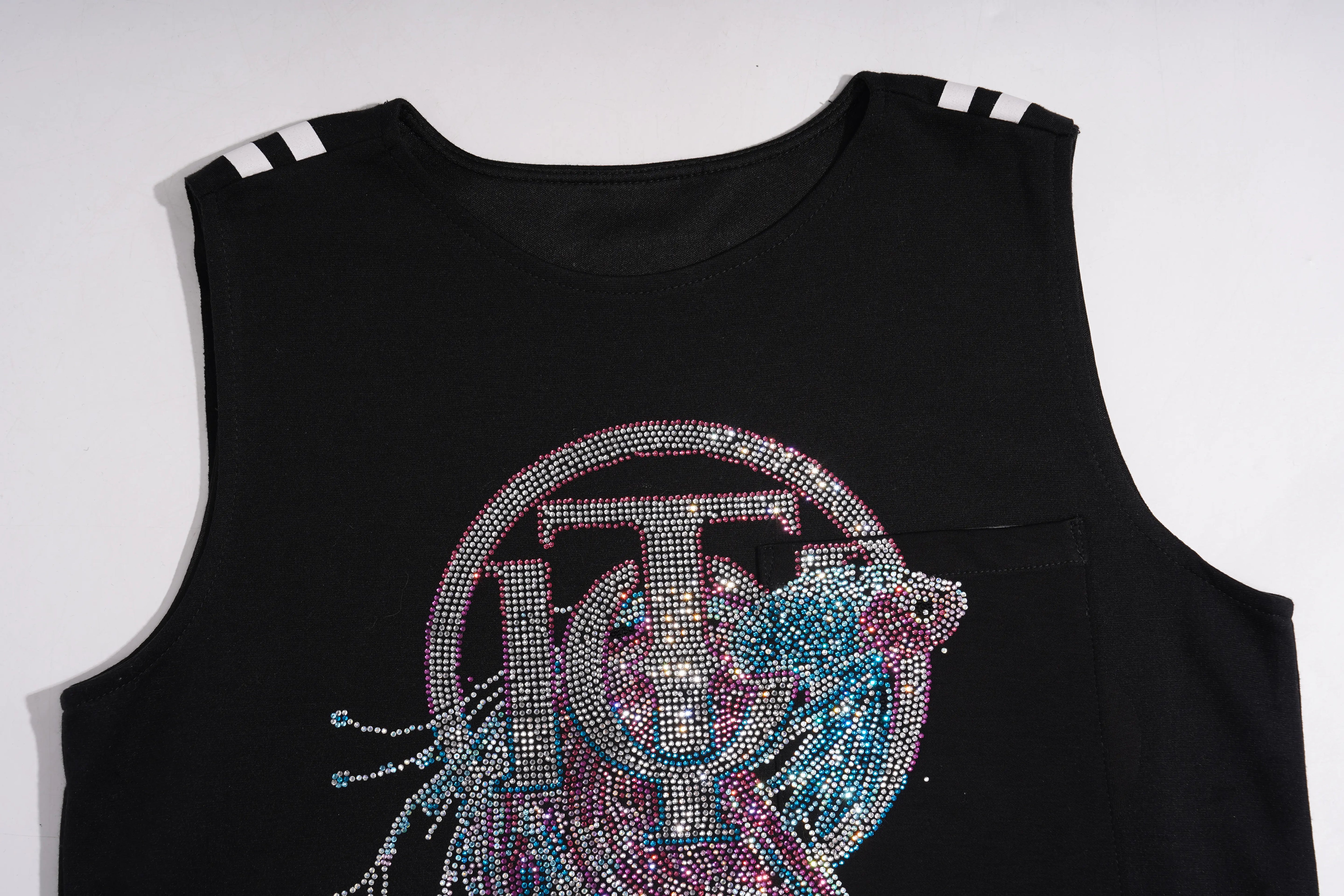 TCH Rhinestone Graphic Pleated Hem Sleeveless Black Dress TCH Rhinestone Graphic Pleated Hem Sleeveless Black Dress