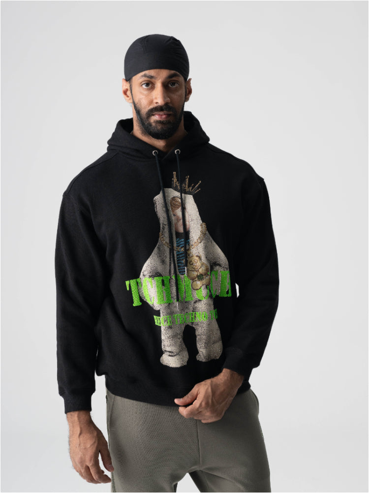 TCH Rhinestone Graphic Print Hooded Sweatshirt black HighEnd Luxury Streetwear Brand Official Showcase