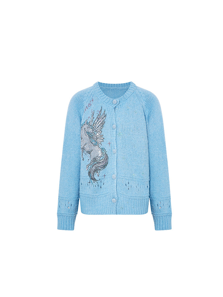 tch rhinestone graphic soft knit cardigan lightblue HighEnd Luxury Streetwear Brand Official Showcase