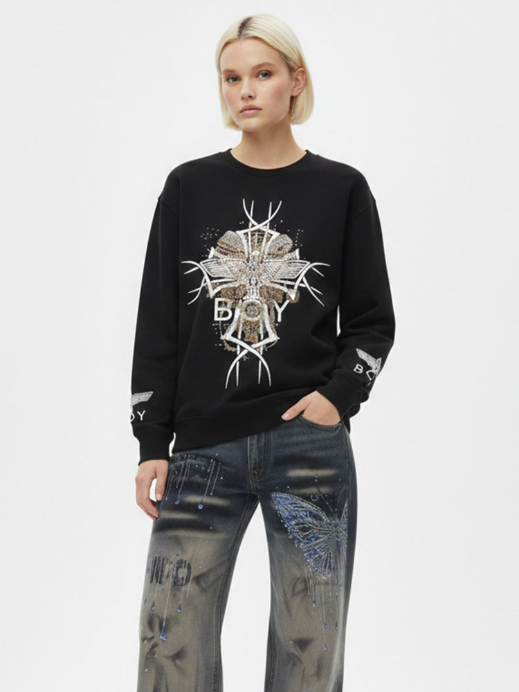 tch rhinestone graphic unisex cotton sweatshirt black HighEnd Luxury Streetwear Brand Official Showcase
