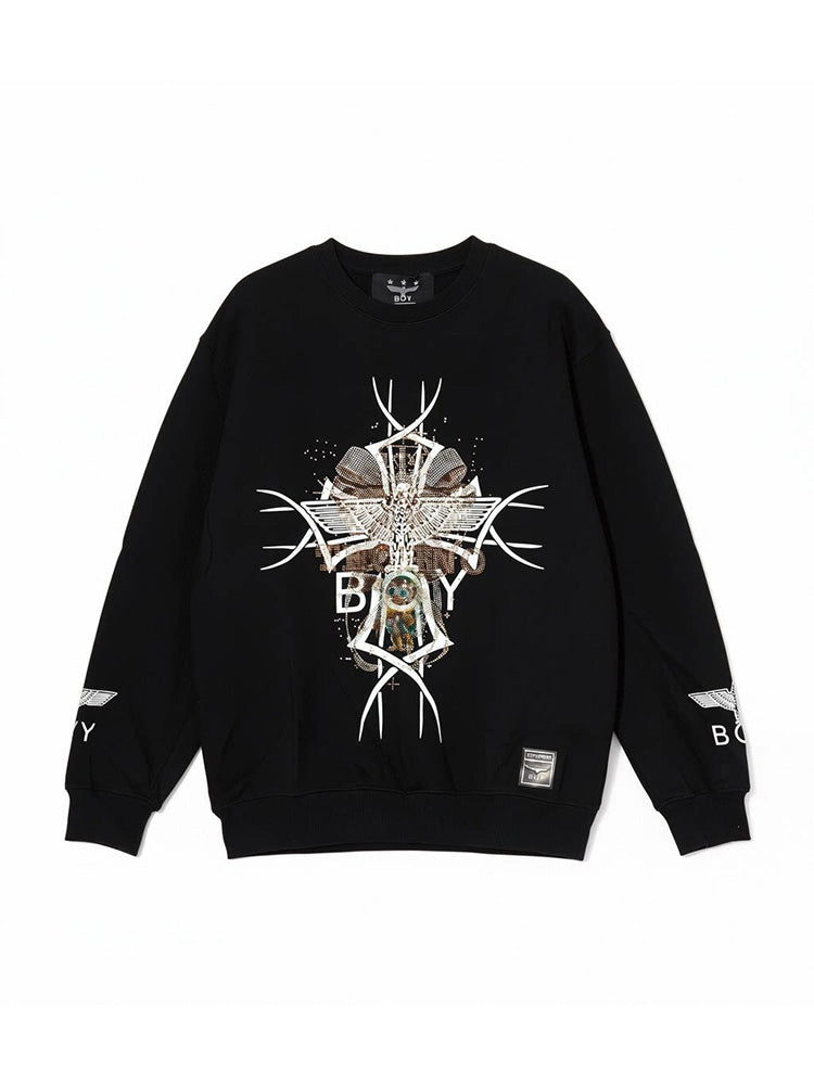 tch rhinestone graphic unisex cotton sweatshirt black HighEnd Luxury Streetwear Brand Official Showcase