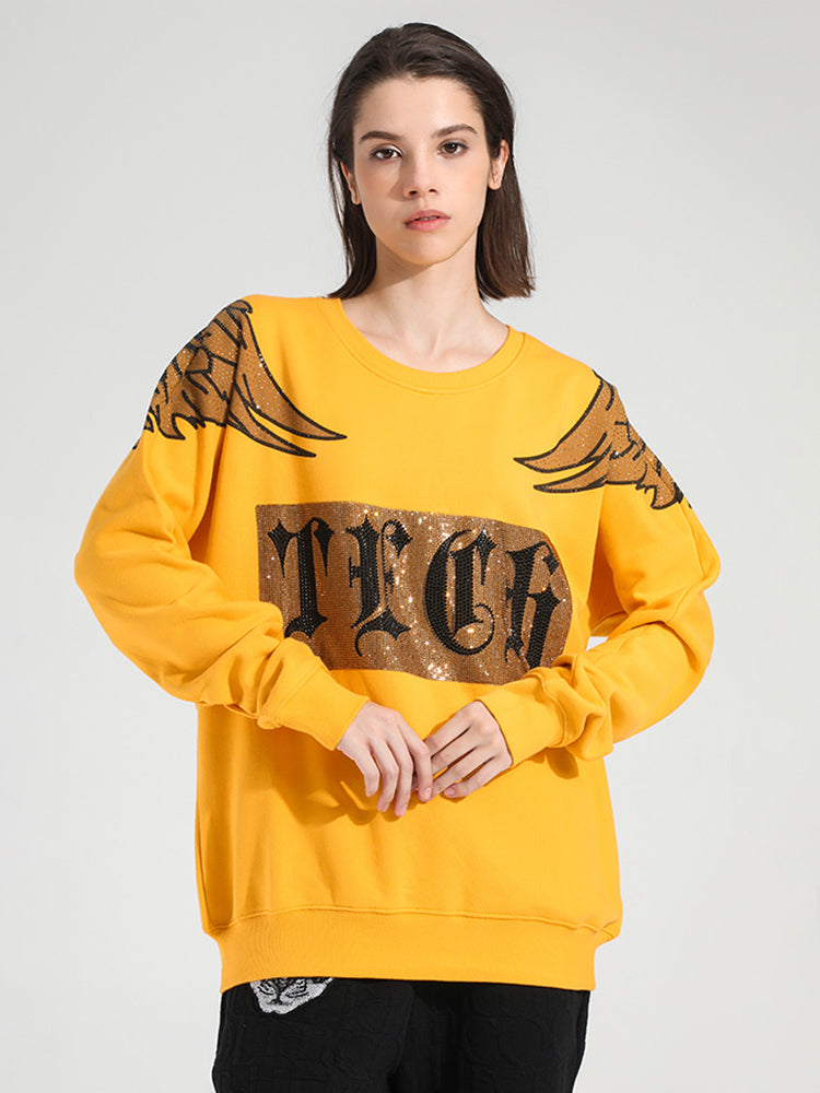 tch rhinestone graphic wing leopard sweatshirt yellow HighEnd Luxury Streetwear Brand Official Showcase