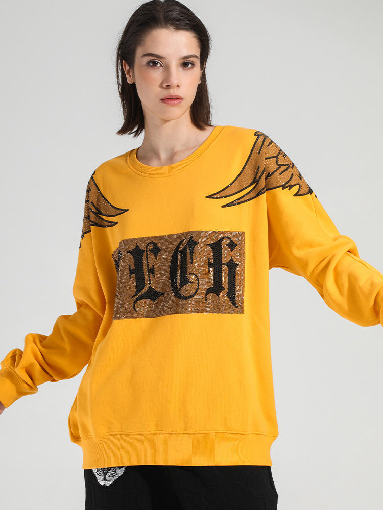 tch rhinestone graphic wing leopard sweatshirt yellow HighEnd Luxury Streetwear Brand Official Showcase