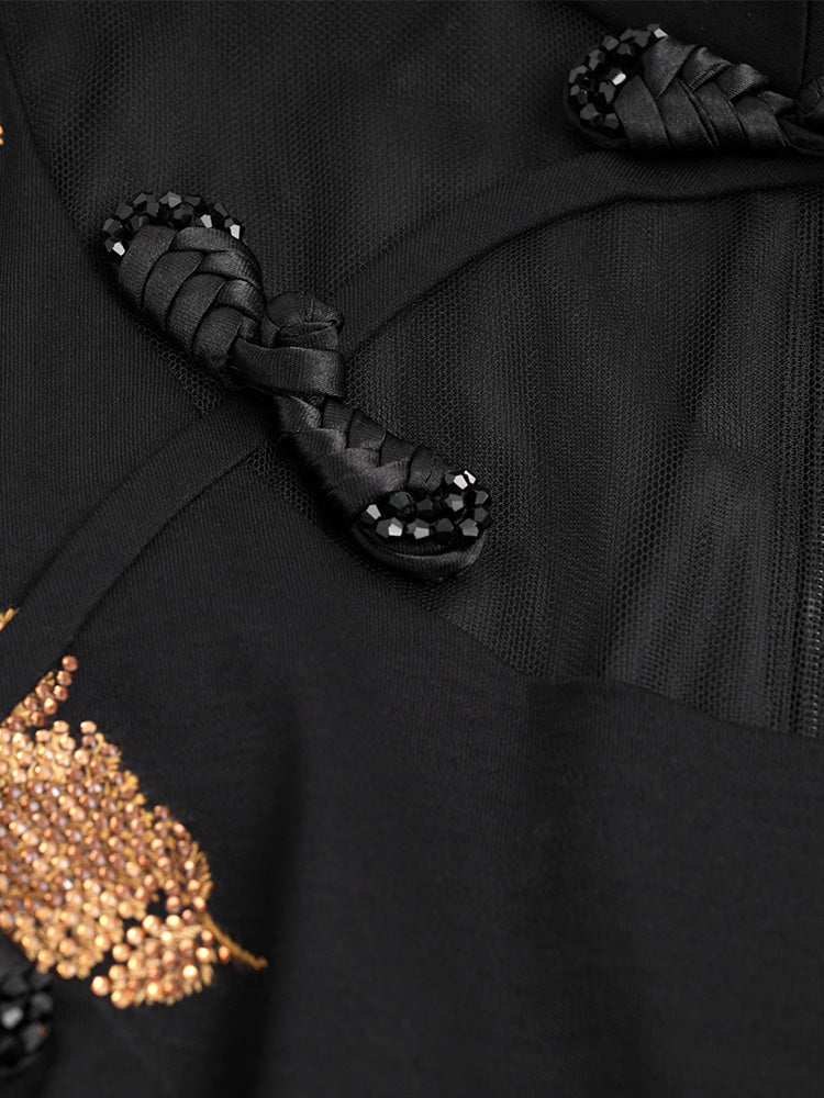 tch rhinestone high neck 1950s cheongsam with mesh design black HighEnd Luxury Streetwear Brand Official Showcase
