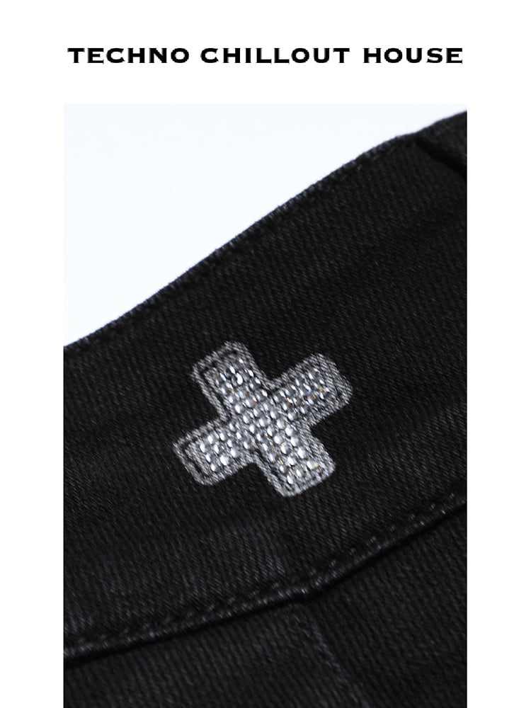 tch rhinestone high waist pleated mini skirt black HighEnd Luxury Streetwear Brand Official Showcase