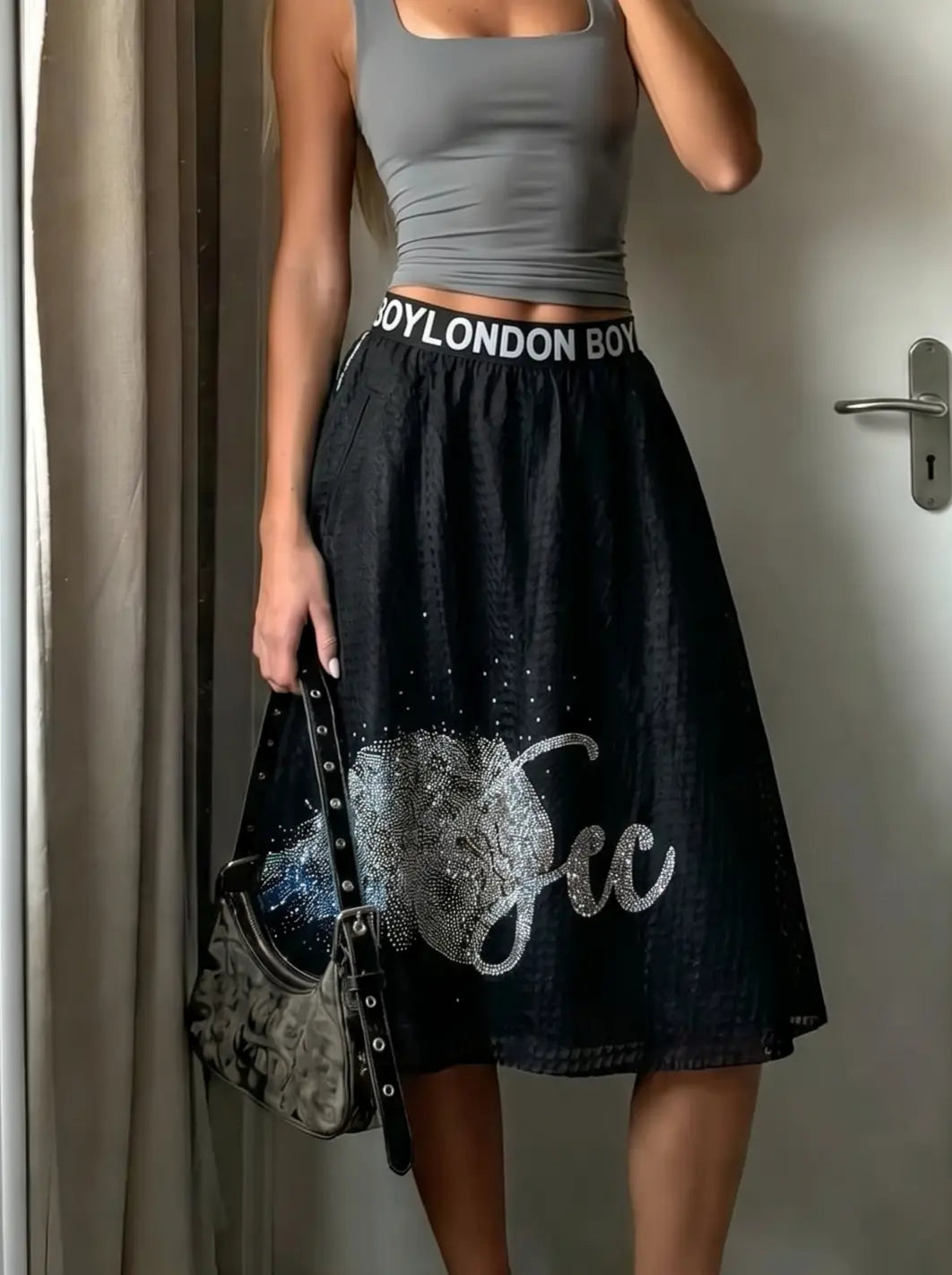 TCH Rhinestone Ice Graphic Mesh Flared Skirt - 1
