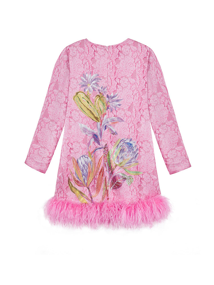 tch rhinestone jacquard floral feather trim mini dress lightgreen HighEnd Luxury Streetwear Brand Official Showcase