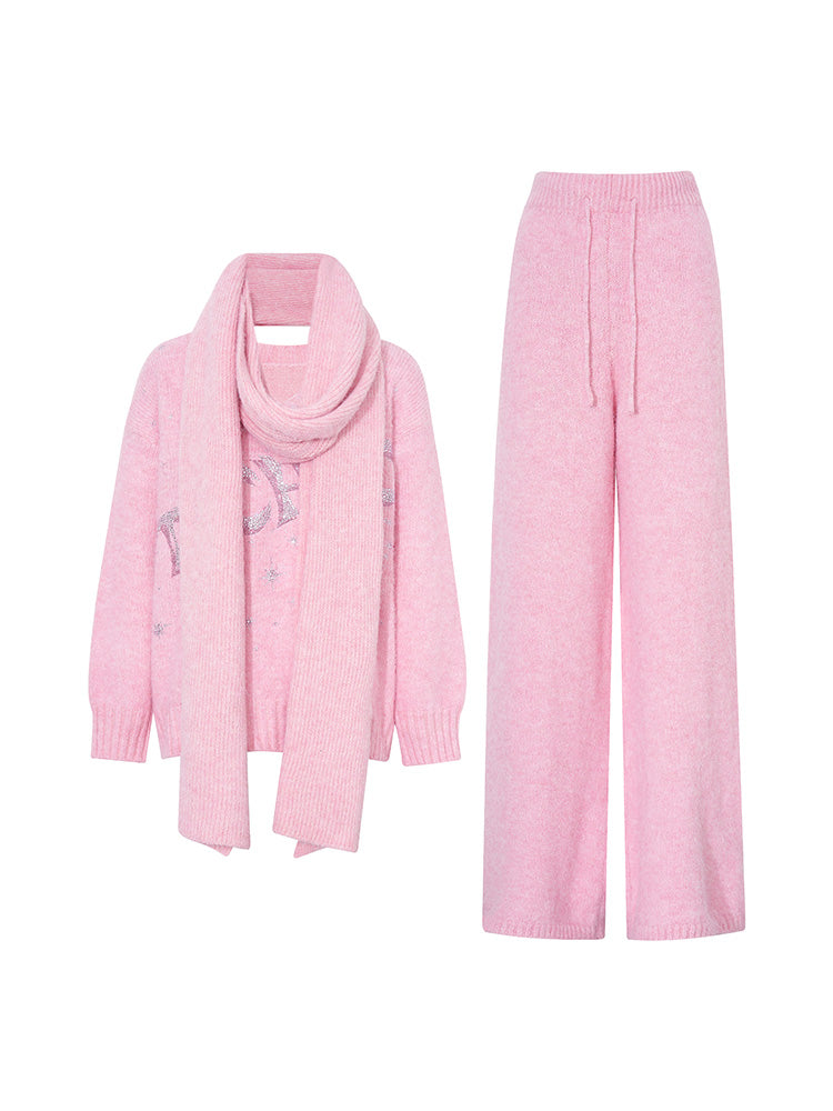 tch rhinestone knit 3-piece lounge outfit pink HighEnd Luxury Streetwear Brand Official Showcase