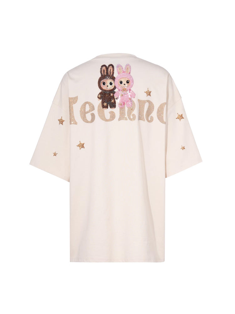 tch rhinestone labubu sparkling oversized t shirt khaki1 HighEnd Luxury Streetwear Brand Official Showcase