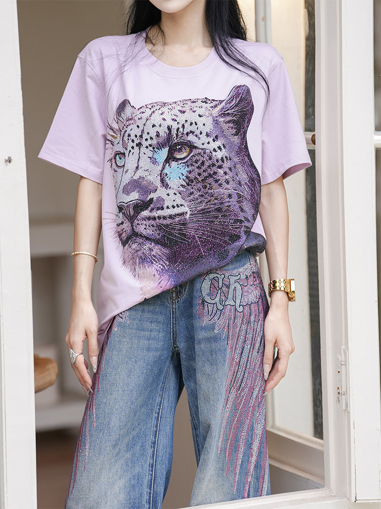 tch rhinestone leopard graphic pink t shirt pink HighEnd Luxury Streetwear Brand Official Showcase