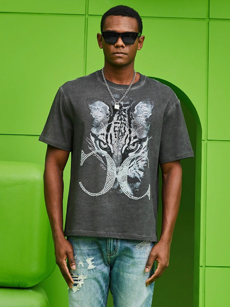 tch rhinestone leopard graphic print tee gray HighEnd Luxury Streetwear Brand Official Showcase