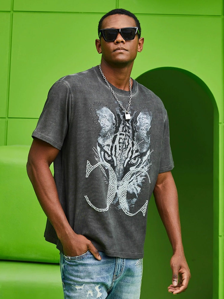 tch rhinestone leopard graphic print tee gray HighEnd Luxury Streetwear Brand Official Showcase