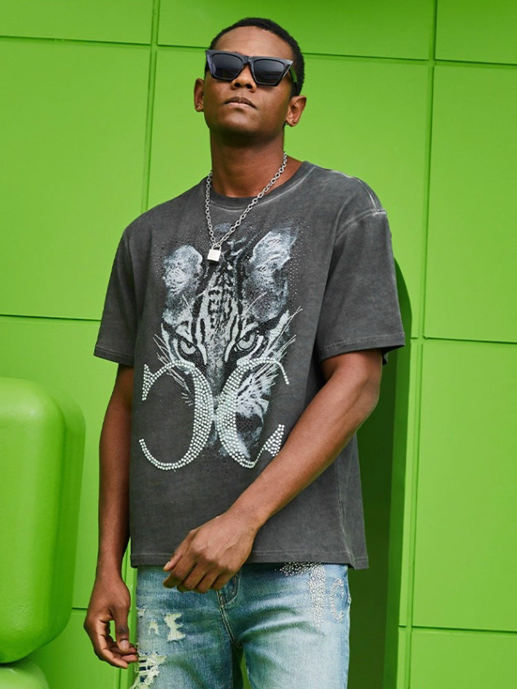 tch rhinestone leopard graphic print tee gray HighEnd Luxury Streetwear Brand Official Showcase