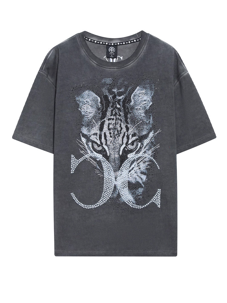 tch rhinestone leopard graphic print tee gray HighEnd Luxury Streetwear Brand Official Showcase