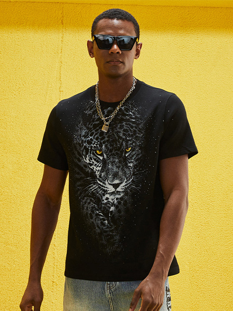 tch rhinestone leopard short sleeve t shirt black HighEnd Luxury Streetwear Brand Official Showcase
