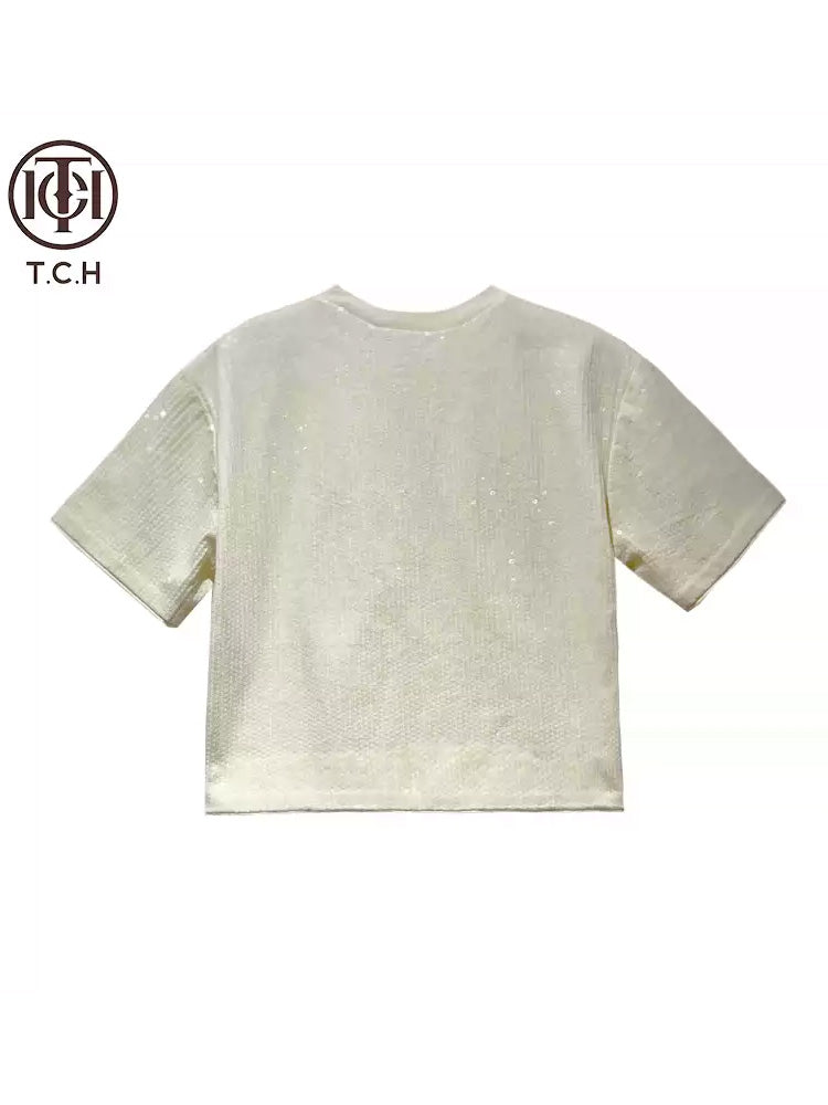tch rhinestone letter print cotton t-shirt white HighEnd Luxury Streetwear Brand Official Showcase
