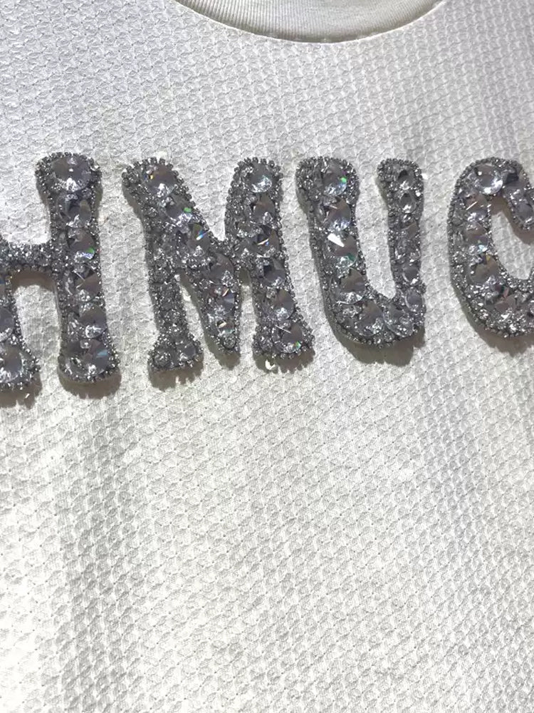 tch rhinestone letter print cotton t-shirt white HighEnd Luxury Streetwear Brand Official Showcase