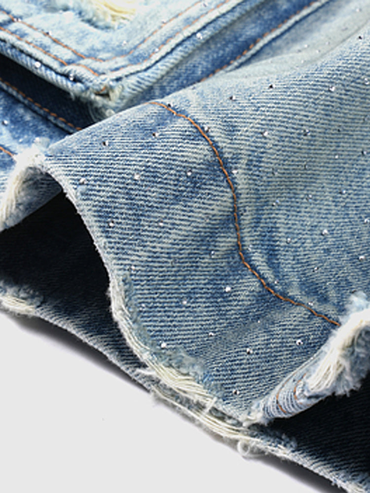 tch rhinestone letter print high waist denim skirt with pockets blue1 HighEnd Luxury Streetwear Brand Official Showcase