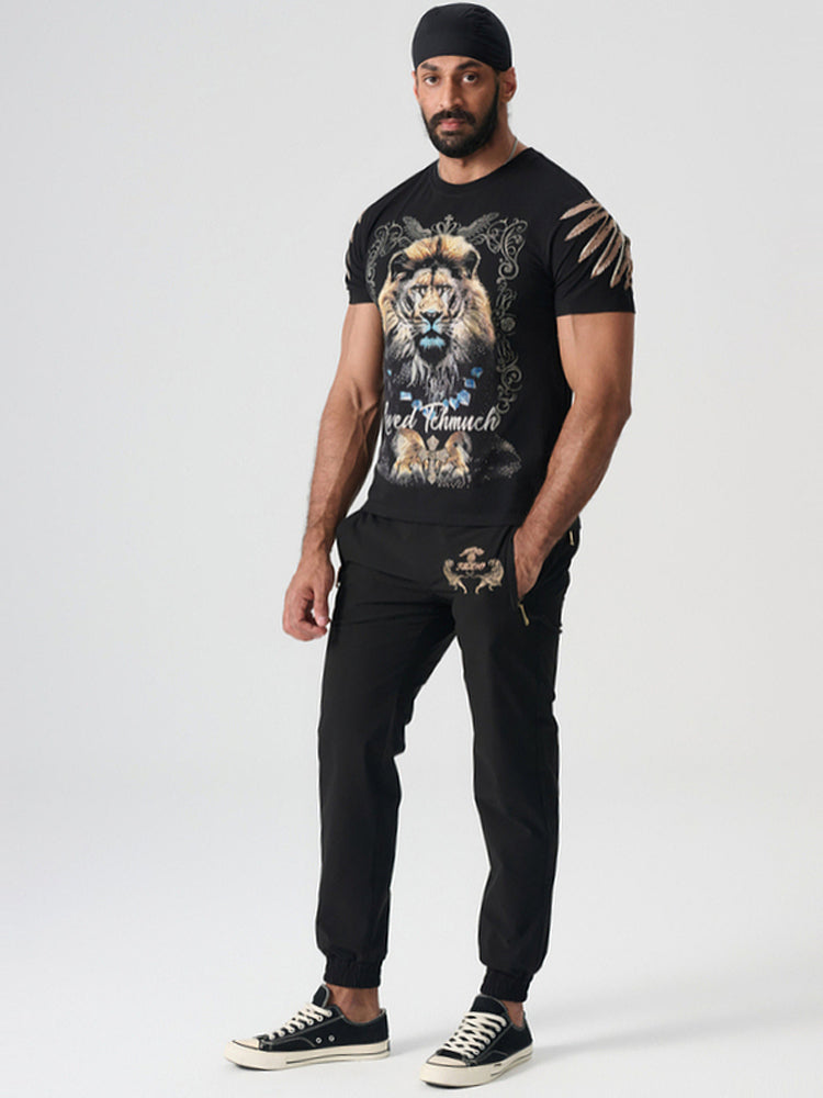 tch rhinestone lion fashion tee with wings black HighEnd Luxury Streetwear Brand Official Showcase