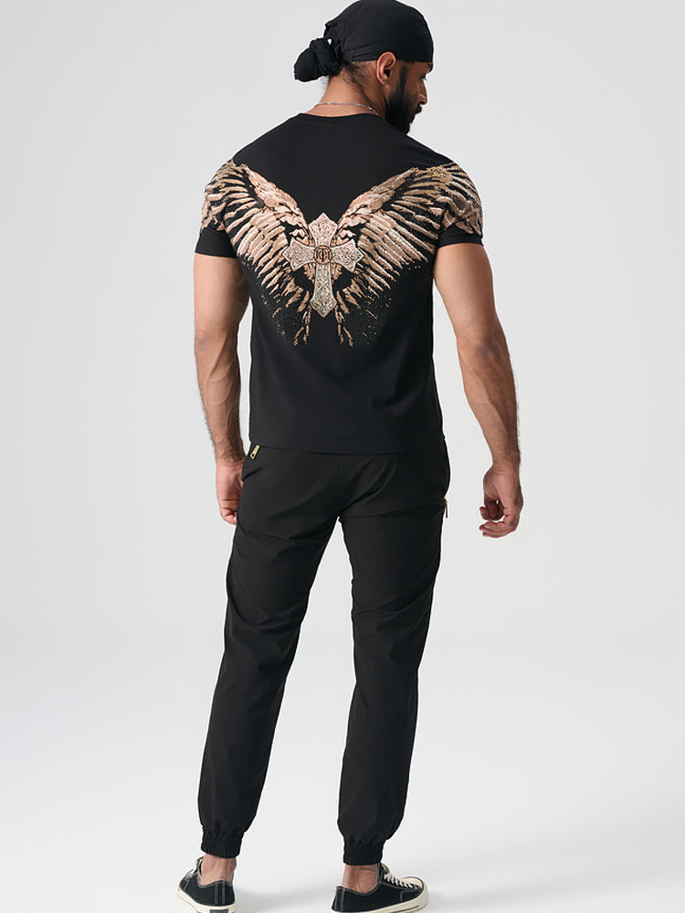 tch rhinestone lion fashion tee with wings black HighEnd Luxury Streetwear Brand Official Showcase