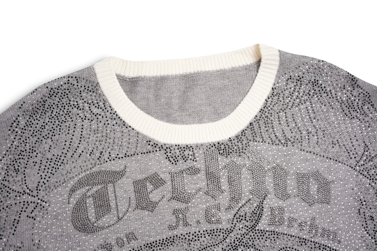 TCH Rhinestone Lion Graphic Grey Sweatshirt TCH lion graphic sweatshirt Grey rhinestone sweatshirt Lion print crewneck sweatshirt Gothic graphic sweatshirt Rhinestone embellished sweatshirt Grey streetwear sweatshirt Vintage lion graphic top  Grey crew neck pullover Graphic long sleeve sweatshirt Unisex lion print sweatshirt