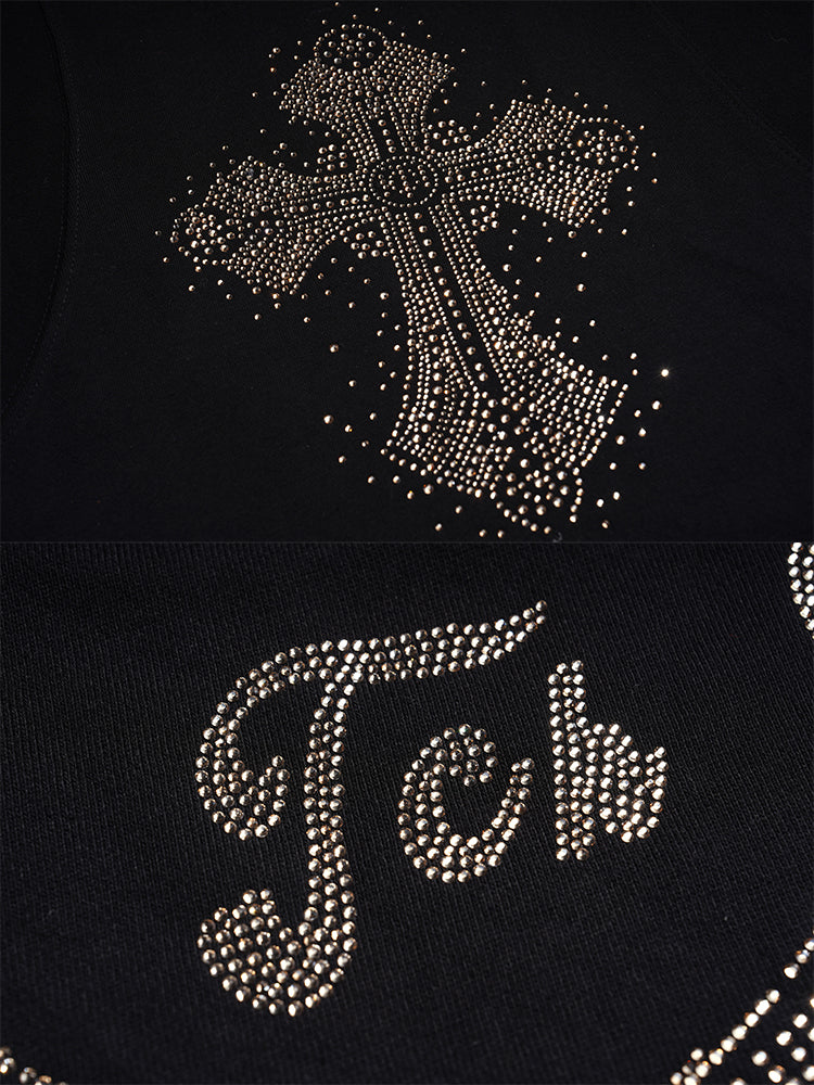 TCH Rhinestone Luxe Cross & Wings Sweatshirt black HighEnd Luxury Streetwear Brand Official Showcase