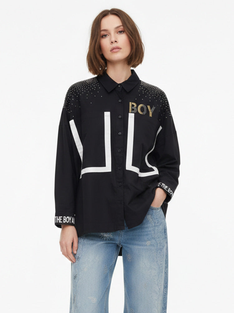 tch rhinestone oversized unisex shirt with pocket black HighEnd Luxury Streetwear Brand Official Showcase