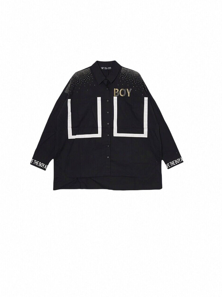tch rhinestone oversized unisex shirt with pocket black HighEnd Luxury Streetwear Brand Official Showcase