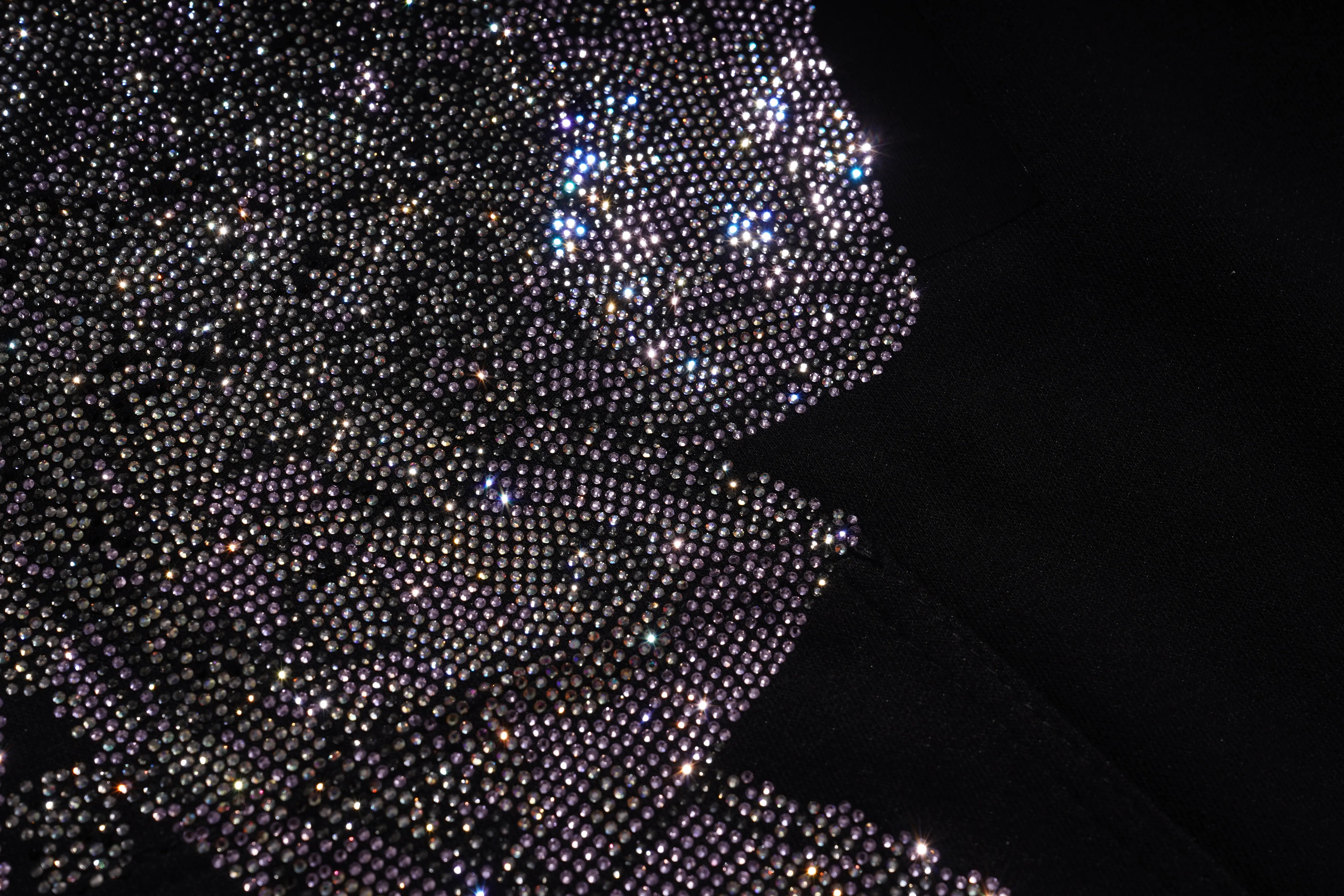 Close-up of a textured surface with small beads or crystals on a black background, TCH Rhinestone Panda Bow Dress