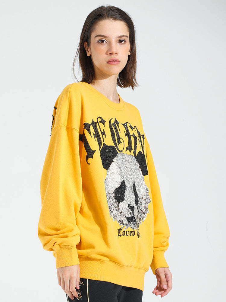 tch rhinestone panda oversized pullover sweatshirt yellow HighEnd Luxury Streetwear Brand Official Showcase