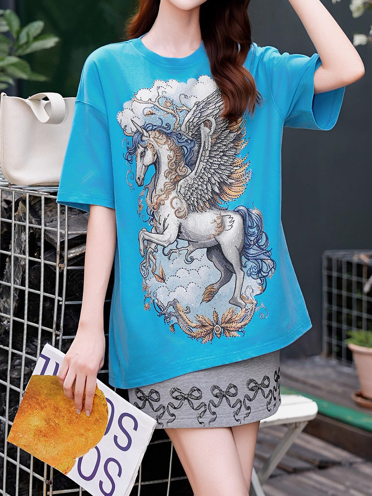 tch rhinestone pegasus oversized t-shirt lightblue HighEnd Luxury Streetwear Brand Official Showcase