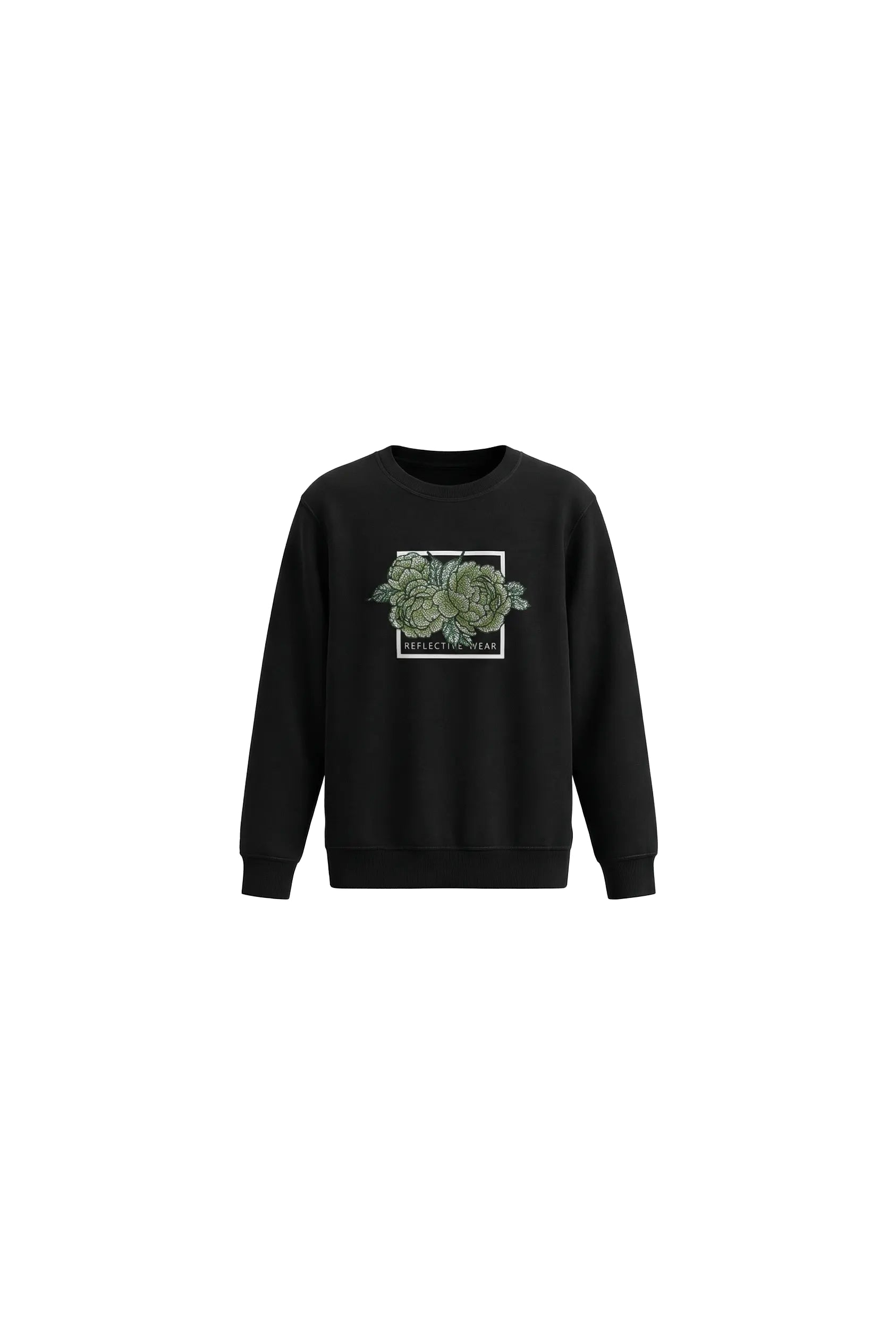 Black sweatshirt with a graphic design on a white background, TCH Rhinestone Peony Sweatshirt