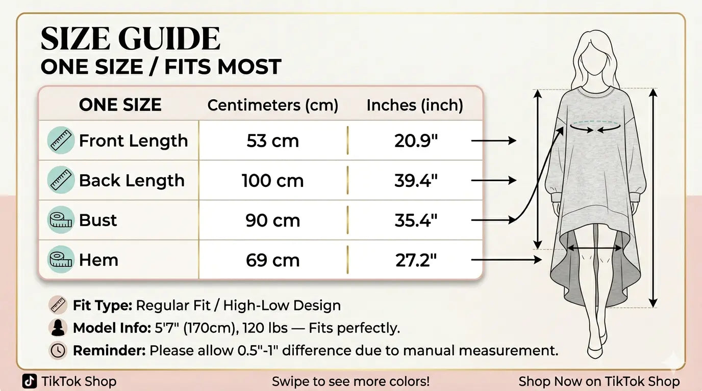 Size guide for a dress with measurements in centimeters and inches. TCH Rhinestone Pink Bear Skull Sleeve Sweatshirt