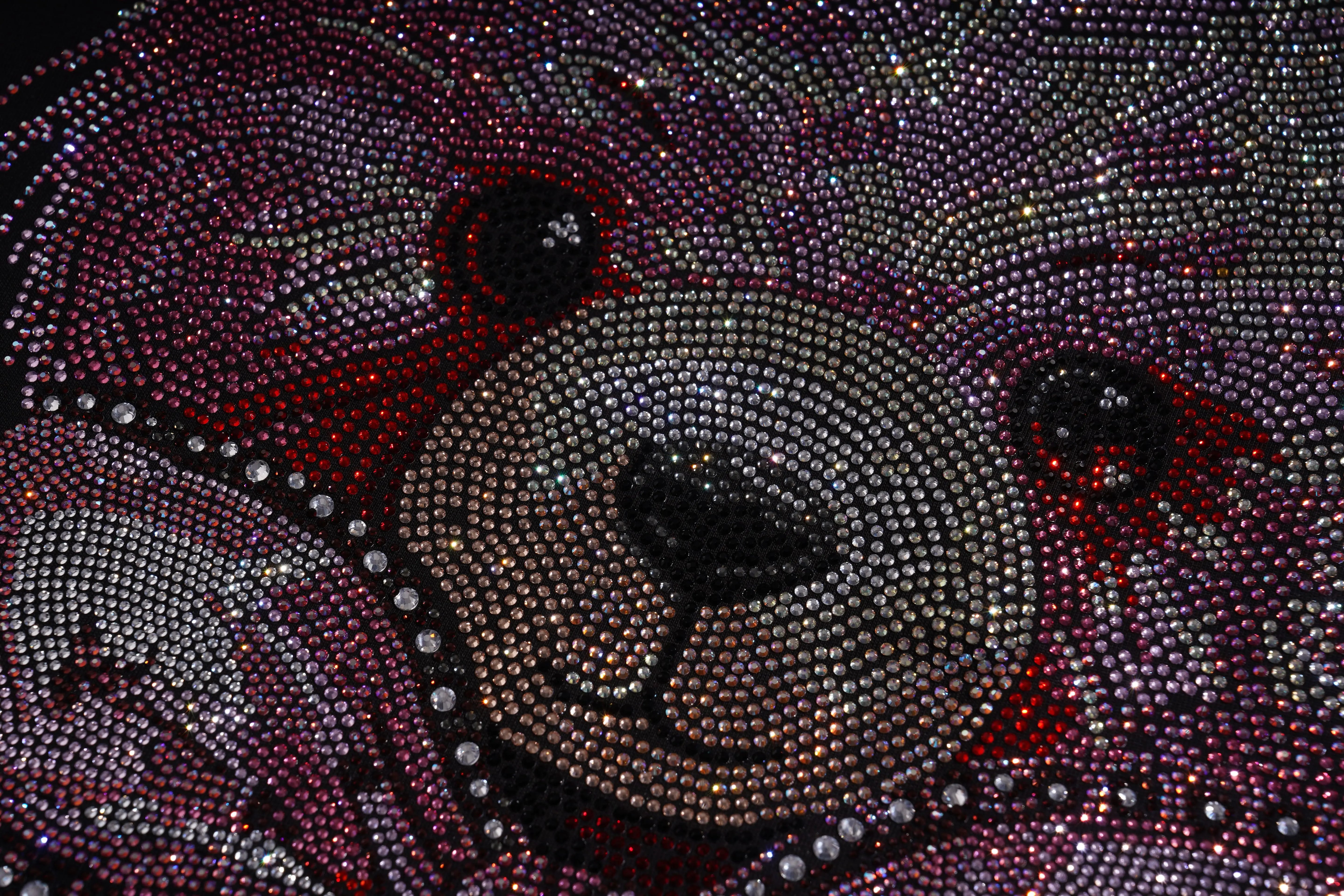 Close-up of a teddy bear made from small beads with a dark background, TCH Rhinestone Pink Teddy Bear T-Shirt