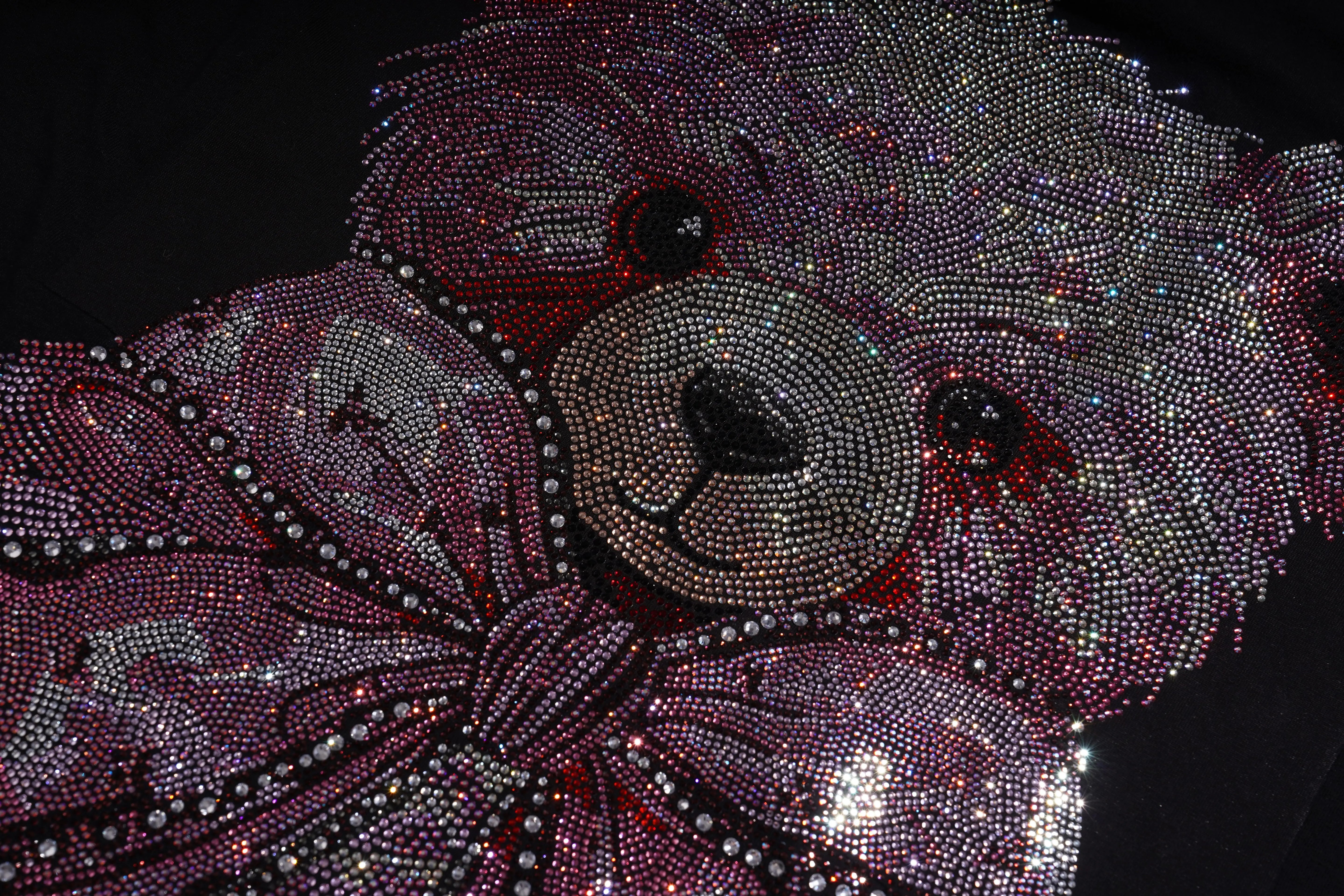 Decorative butterfly with rhinestone embellishments on a dark background, TCH Rhinestone Pink Teddy Bear T-Shirt