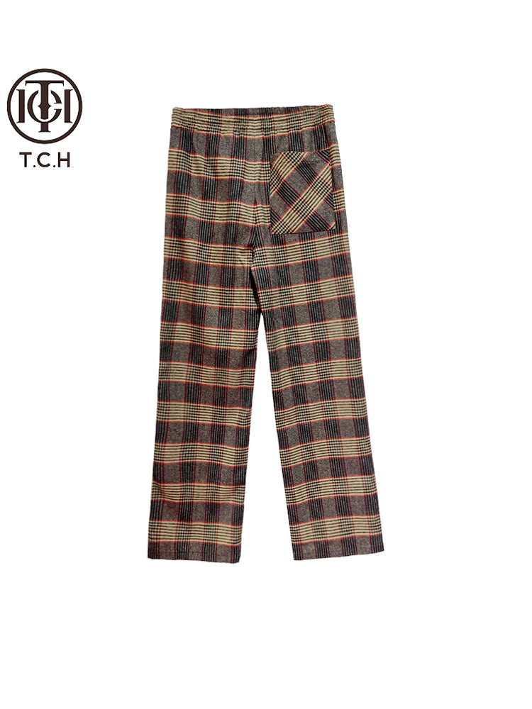 tch rhinestone plaid flannel wide leg pants brown HighEnd Luxury Streetwear Brand Official Showcase